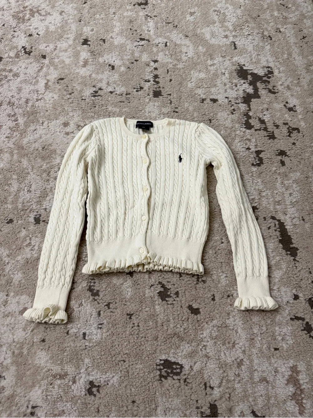 Ralph Lauren Girls Cream Cable-Knit Cardigan Sweater Size 6X